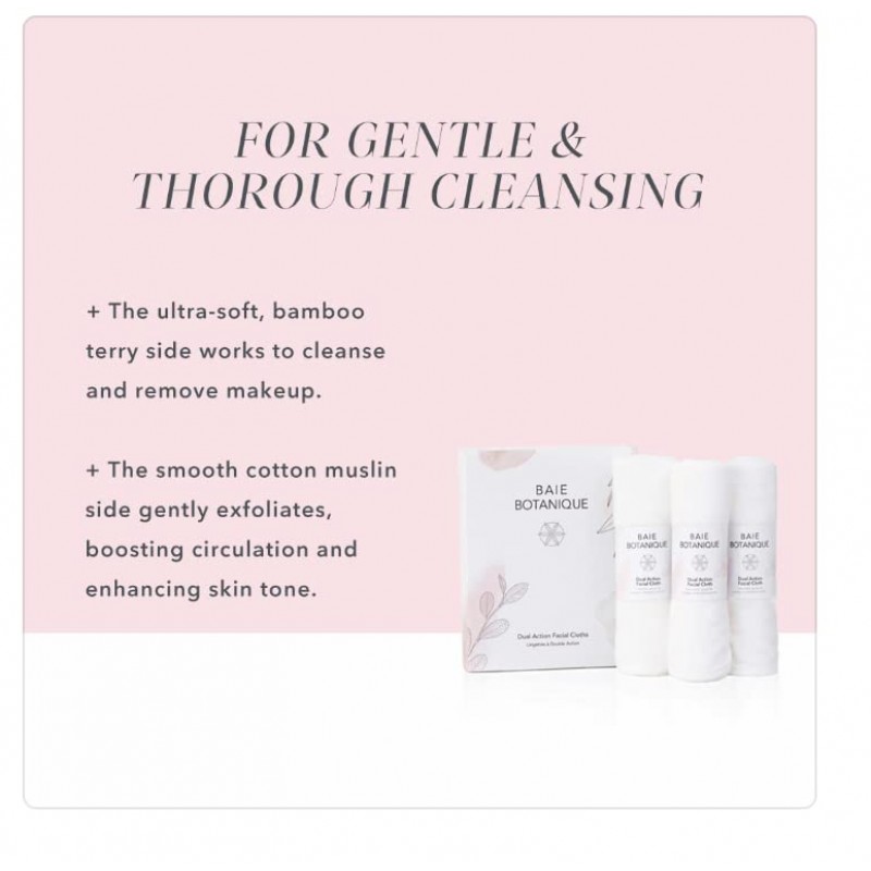 Baie Botanique 듀얼 액션 페이셜 천, 고급 면 모슬린 및 대나무 울트라 소프트 테리 - 100% 천연 (3)