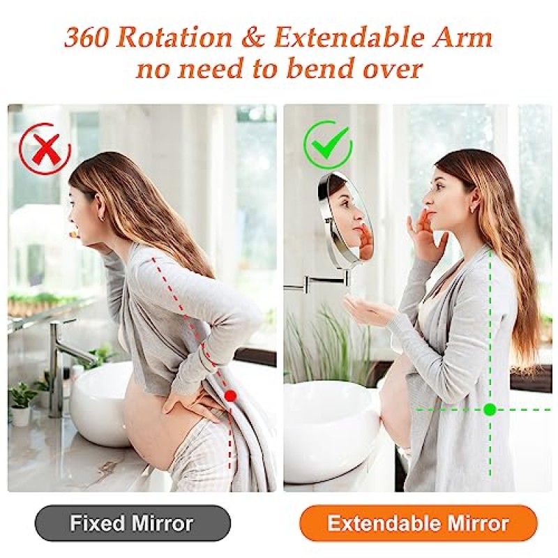 VORREMIRR 벽걸이형 화장 거울 벽걸이용 8.5인치 확대경 양면 360° 회전식 확장형 욕실 거울, 면도용 거울, 화장용 거울, 반짝이는 니켈, 조명 없음