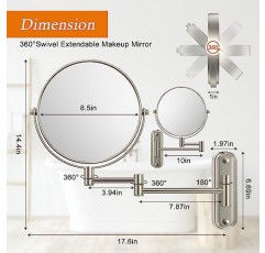 VORREMIRR 벽걸이형 화장 거울 벽걸이용 8.5인치 확대경 양면 360° 회전식 확장형 욕실 거울, 면도용 거울, 화장용 거울, 반짝이는 니켈, 조명 없음