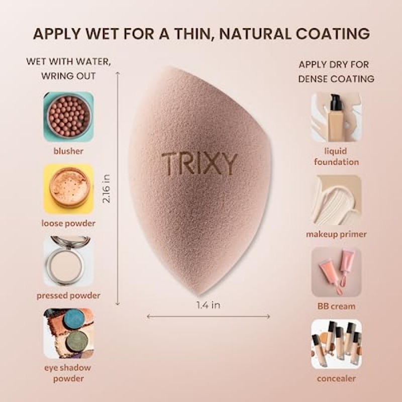 TRIXY BEAUTY 메이크업 스펀지 부드럽고 탄력있는 저자극성 라텍스 블렌딩용 리퀴드 파운데이션 파우더 및 크림 건식 및 습식 사용 간편한 세척(누드(베이지))