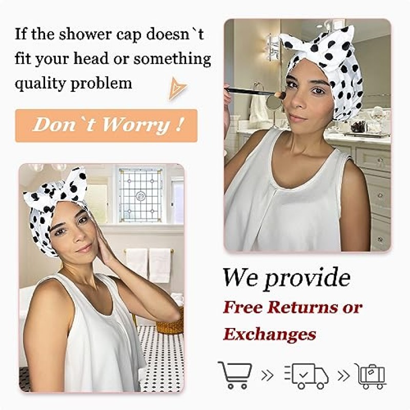여성용 샤워 캡 2 PCS 여성용 럭셔리 샤워 캡 부드러운 탄성이있는 재사용 가능한 방수 패션 Bowknot 착용하기 쉬운 짧은 긴 머리에 적합