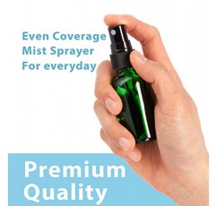 JUVITUS 1온스/30ml 그린 글래스 럭셔리 보스턴 라운드 빈 병, 블랙 파인 미스트 스프레이(12팩) + 깔때기