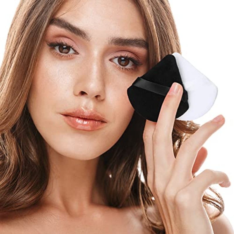 100 조각 파우더 퍼프 트라이앵글 파우더 퍼프 페이스 소프트 메이크업 퍼프 루스 파우더, 웨지 모양 벨벳 화장품 스펀지, 컨투어링, 눈 밑 코너, 뷰티 메이크업 도구, 화이트, 블랙
