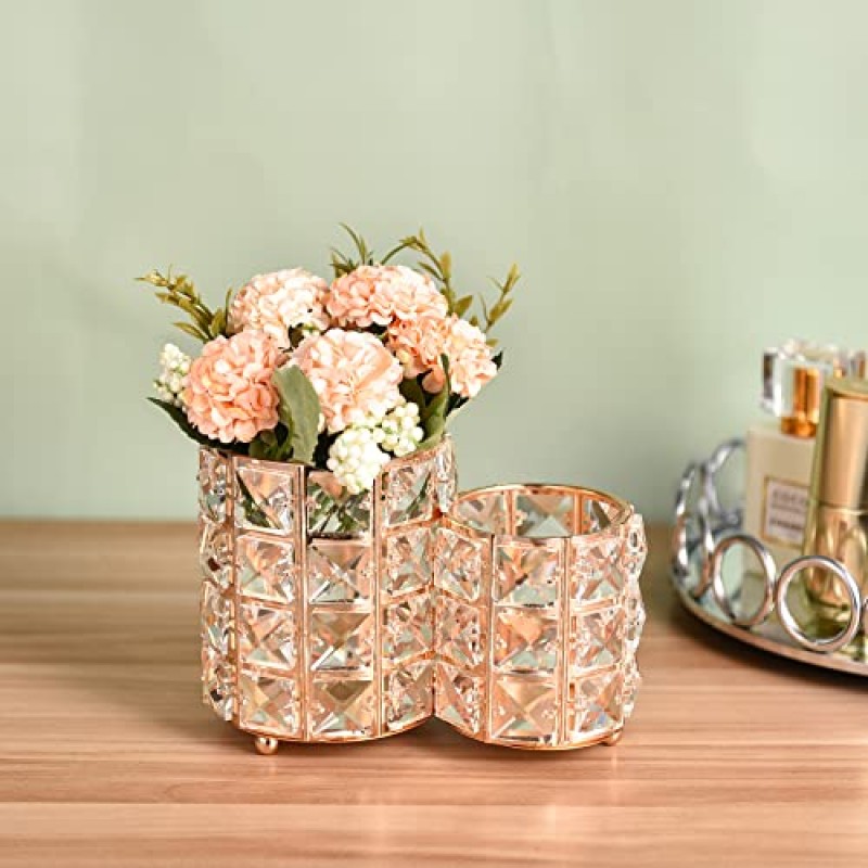 Feyarl 크리스탈 메이크업 브러쉬 홀더 블링 손수 빗 브러쉬 펜 연필 홀더 냄비 컵 보관 화장품 도구 주최자 컨테이너 드레서 사무실을위한 화려한 장식 (골드)