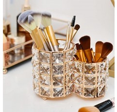 Feyarl 크리스탈 메이크업 브러쉬 홀더 블링 손수 빗 브러쉬 펜 연필 홀더 냄비 컵 보관 화장품 도구 주최자 컨테이너 드레서 사무실을위한 화려한 장식 (골드)