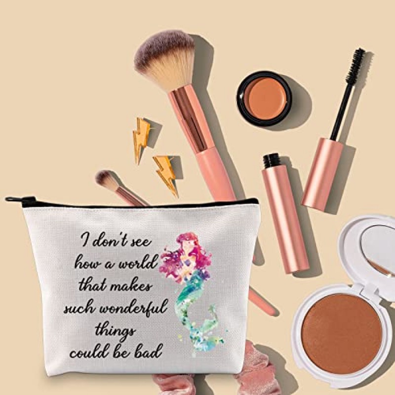 TOBGBE 인어 아리엘 메이크업 가방 인어 인용문 여자 여자를위한 선물 인어 선물 (멋진 세계)