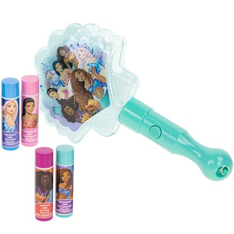 디즈니 인어공주 화장품 세트 4pk 립밤 식물 기반 라이트업 거울과 다양한 공주 스탬프 1개 - 2023