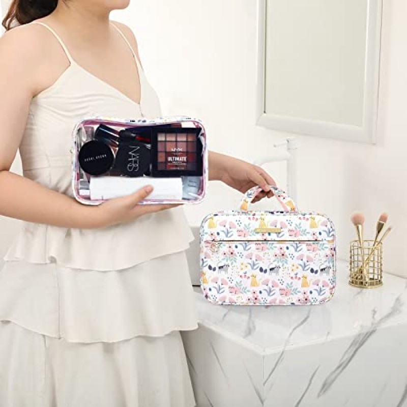 Lychii 걸이용 세면도구 가방, 여행용 메이크업 정리함 화장품 케이스 남녀공용 욕실 샤워용, 대형 - 고양이 프린트