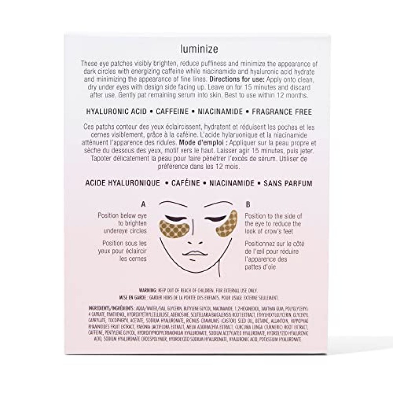 Jouer 루미나이즈 다크서클 코렉팅 & 스무딩 아이 패치, 다크서클과 붓기를 위한 카페인 아이 패치, 주름을 위한 언더 아이 마스크 패치