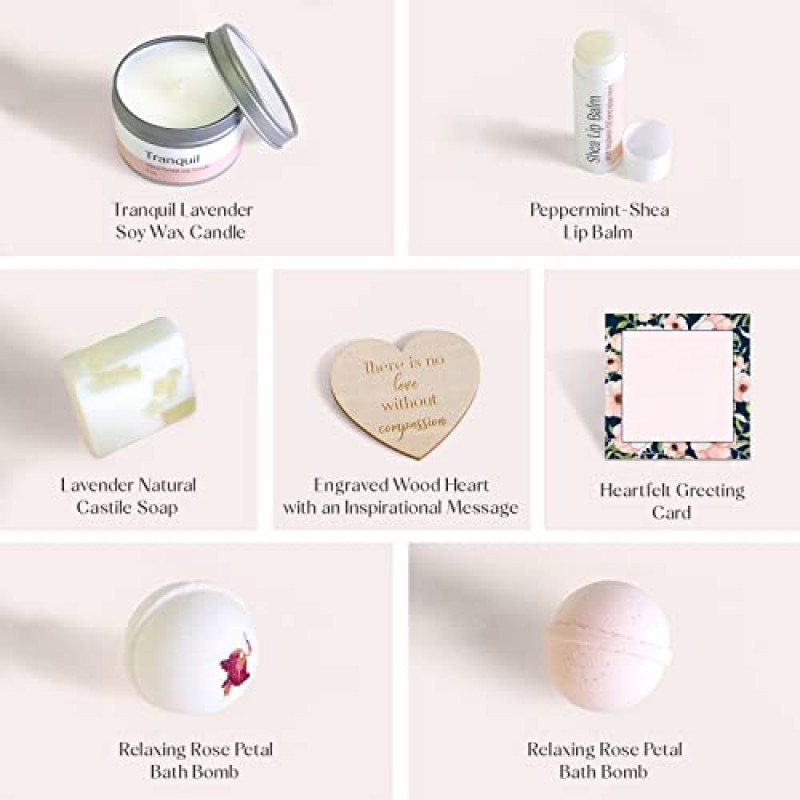 여성을 위한 Dear Ava Spa 선물 - 유기농 셀프 케어 럭셔리 안티 스트레스 릴랙싱 목욕 및 바디 키트 세트 진심이 담긴 카드가 포함된 그녀를 위한 바구니 상자 - 할머니를 위한 생일 명절 선물