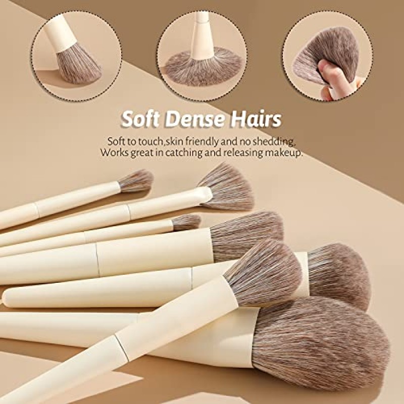 Oneleaf 메이크업 브러쉬 12개 프리미엄 합성 강모 메이크업 키트, 가부키 파운데이션 블렌딩 페이스 파우더 블러쉬 컨실러 아이섀도 브러쉬 메이크업 전문 브러쉬 세트 선물 상자(흰색)