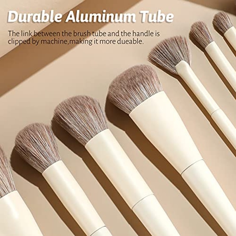 Oneleaf 메이크업 브러쉬 12개 프리미엄 합성 강모 메이크업 키트, 가부키 파운데이션 블렌딩 페이스 파우더 블러쉬 컨실러 아이섀도 브러쉬 메이크업 전문 브러쉬 세트 선물 상자(흰색)