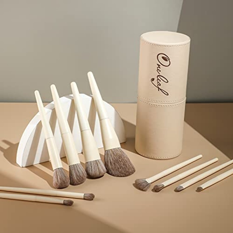 Oneleaf 메이크업 브러쉬 12개 프리미엄 합성 강모 메이크업 키트, 가부키 파운데이션 블렌딩 페이스 파우더 블러쉬 컨실러 아이섀도 브러쉬 메이크업 전문 브러쉬 세트 선물 상자(흰색)