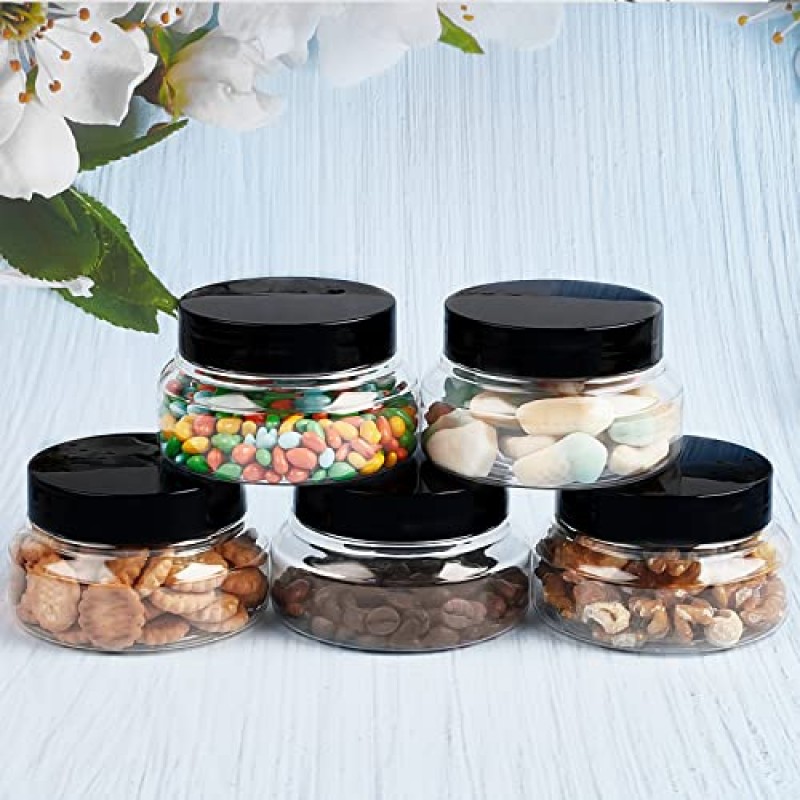 TUZAZO 5온스 플라스틱 용기 투스카니 항아리 뚜껑 BPA 없음, 24팩 빈 원형 ​​투명 화장품 용기 로션, 크림, 젤, 설탕 스크럽용 바디 버터 항아리