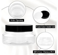 TUZAZO 5온스 플라스틱 용기 투스카니 항아리 뚜껑 BPA 없음, 24팩 빈 원형 ​​투명 화장품 용기 로션, 크림, 젤, 설탕 스크럽용 바디 버터 항아리