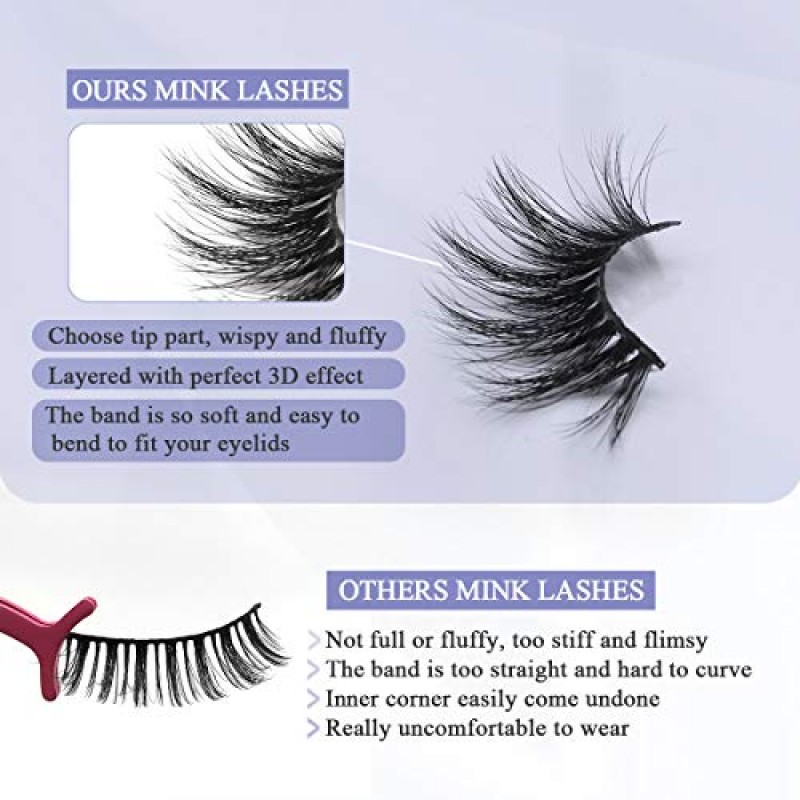 25mm 밍크 속눈썹, 드라마틱 25mm 3쌍 밍크 속눈썹 3가지 스타일 럭셔리 시베리아 3D 밍크 속눈썹 풀 스트립 가짜 속눈썹 Wennalife, RIDE의 희미한 수제 눈 속눈썹