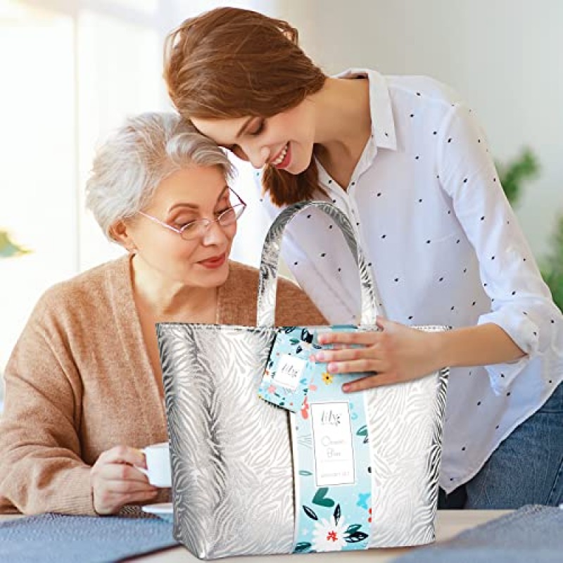 여성을 위한 스파 선물, 여성을 위한 오션 블리스 선물 바구니, 여성을 위한 생일 선물 14Pcs 샤워 젤, 샤워 기선, 목욕 폭탄, 장미 꽃잎, 거품 목욕, 실버 럭셔리 가방, 그녀를 위한 선물…