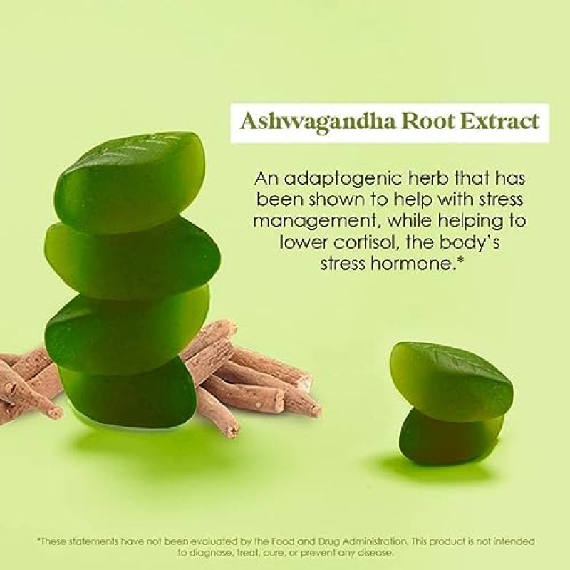 Grande Cosmetics Ashwagandha 스트레스, 기분 및 에너지 지원 비타민 구미 - 비건, 글루텐 프리, 비 GMO - 2개월 분량, 60정, 딸기 맛