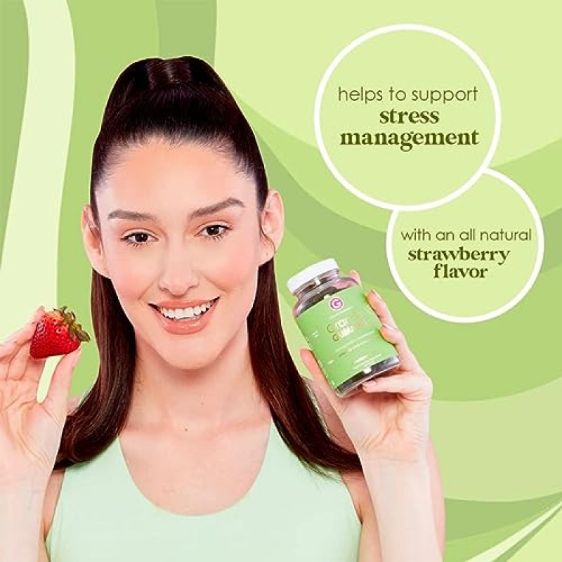 Grande Cosmetics Ashwagandha 스트레스, 기분 및 에너지 지원 비타민 구미 - 비건, 글루텐 프리, 비 GMO - 2개월 분량, 60정, 딸기 맛