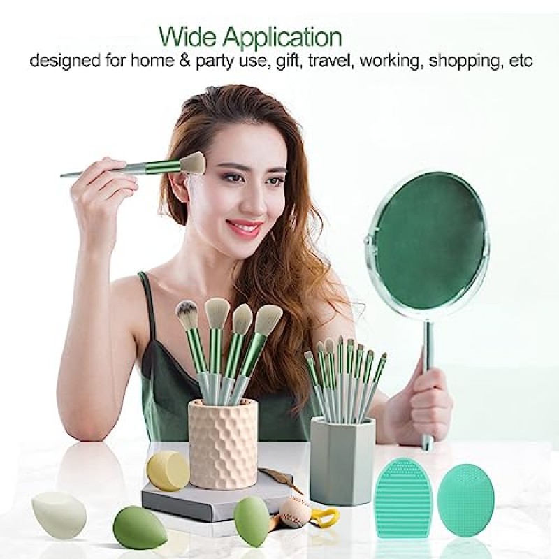 SULELA 메이크업 브러쉬 세트, 25개 파운데이션 아이브로우 컨실러 아이섀도용 메이크업 키트 전문 메이크업 브러쉬 세트(녹색)