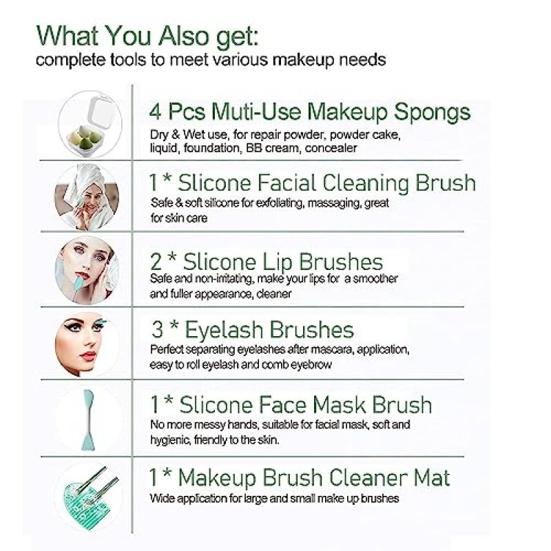 SULELA 메이크업 브러쉬 세트, 25개 파운데이션 아이브로우 컨실러 아이섀도용 메이크업 키트 전문 메이크업 브러쉬 세트(녹색)