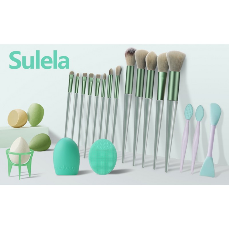 SULELA 메이크업 브러쉬 세트, 25개 파운데이션 아이브로우 컨실러 아이섀도용 메이크업 키트 전문 메이크업 브러쉬 세트(녹색)