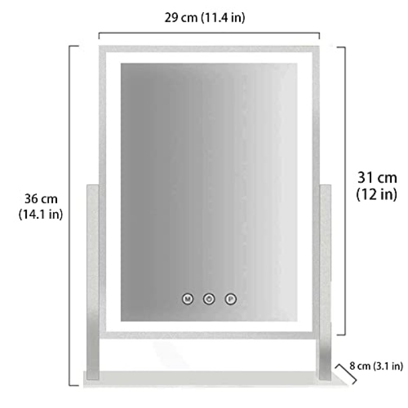 HIEEY 조명 화장 거울, 조명이 있는 헐리우드 화장 거울, 3가지 색상 조명 모드, 5배 확대 거울, 스마트 터치 컨트롤, 360°회전(12인치 흰색)