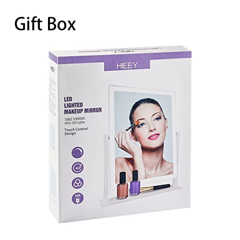 HIEEY 조명 화장 거울, 조명이 있는 헐리우드 화장 거울, 3가지 색상 조명 모드, 5배 확대 거울, 스마트 터치 컨트롤, 360°회전(12인치 흰색)