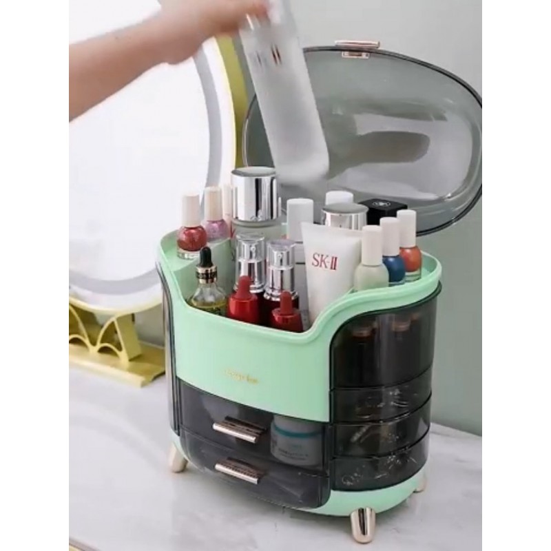 ENFLOKT 다용도 방진 화장품 보관 상자, 화장대용 화장품 메이크업 정리함, 스킨케어 주얼리 립스틱 케이스 정리함, 침실 욕실용 뚜껑 및 서랍이 있는 대형 메이크업 케이스(녹색)