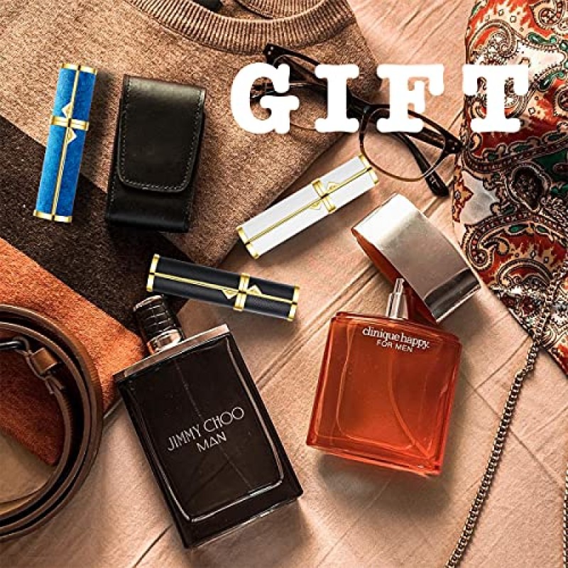 D-LOTUS 향수병 빈 리필, 향수 분무기 여행용 스프레이 병 리필 가능, 여행용 쾰른 분무기 분무기, 남성용 & 여성용 미니 향수 디캔트 홀더 용기, 고급 가죽, 5ml, 블루