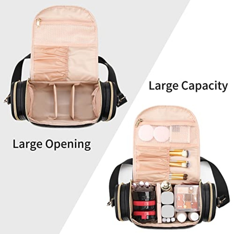 미묘한 대형 메이크업 가방, 여행용 메이크업 가방 화장품 메이크업 브러쉬 주최자 용 어깨 끈이있는 대용량 세면 용품 가방