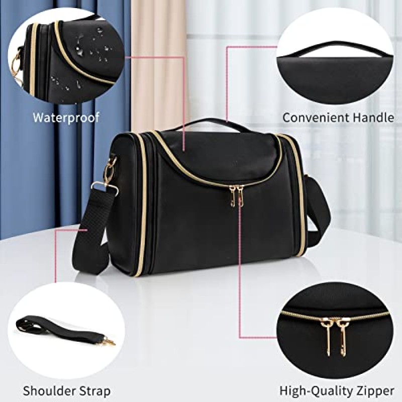 미묘한 대형 메이크업 가방, 여행용 메이크업 가방 화장품 메이크업 브러쉬 주최자 용 어깨 끈이있는 대용량 세면 용품 가방