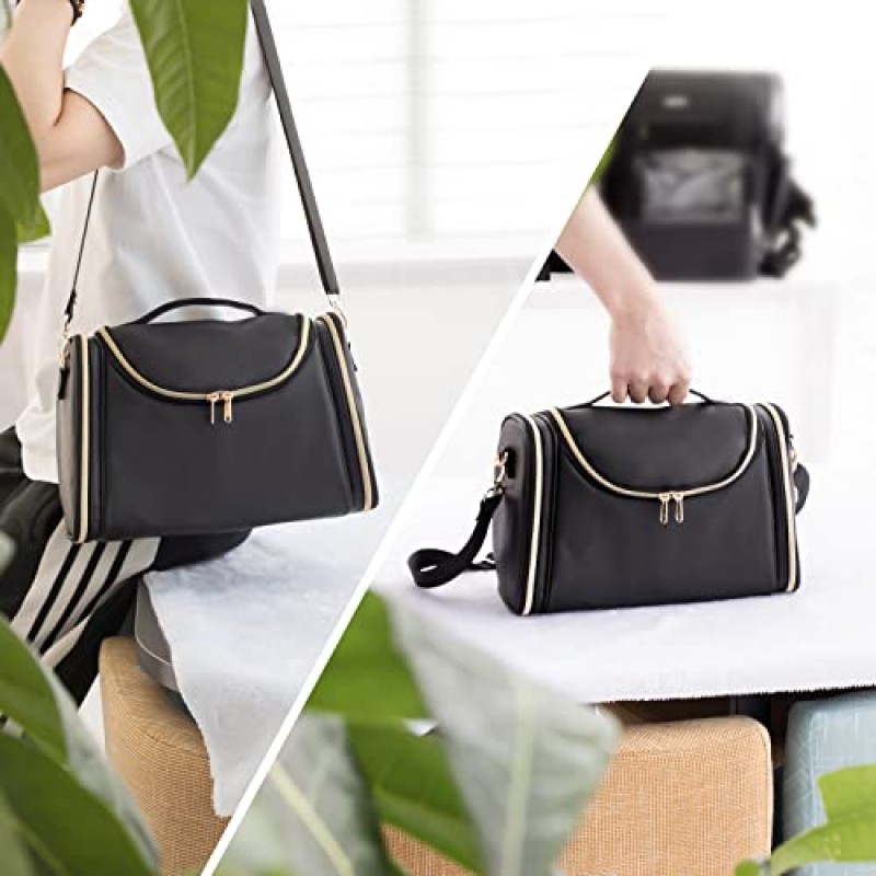 미묘한 대형 메이크업 가방, 여행용 메이크업 가방 화장품 메이크업 브러쉬 주최자 용 어깨 끈이있는 대용량 세면 용품 가방