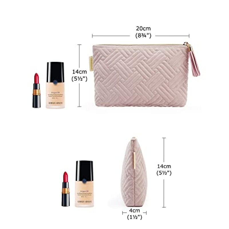 BAGSMART 화장품 파우치, 메이크업 파우치 세트, 지갑용 소형 메이크업 가방 2개, 메이크업 브러쉬용 여행용 화장품 가방 립스틱 전자 액세서리, 핑크 + 블랙