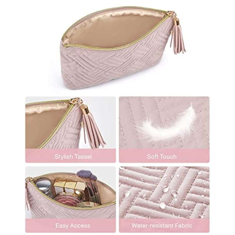 BAGSMART 화장품 파우치, 메이크업 파우치 세트, 지갑용 소형 메이크업 가방 2개, 메이크업 브러쉬용 여행용 화장품 가방 립스틱 전자 액세서리, 핑크 + 블랙