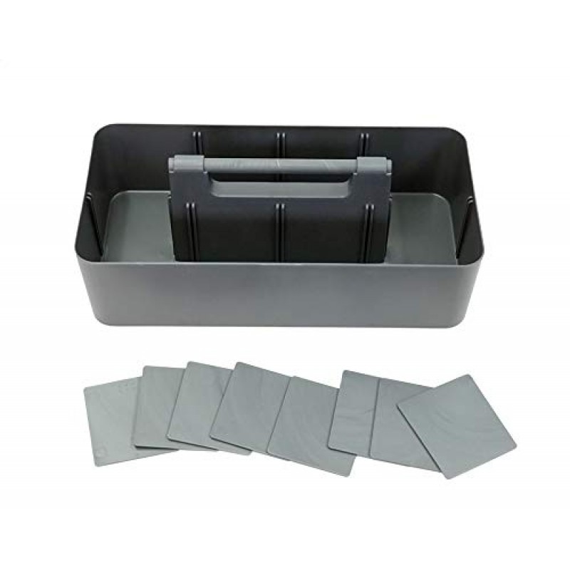 새로운 플라스틱 휴대용 메이크업 정리함 캐디 토트 손잡이가 있는 분할 바구니 상자, 욕실 보관용 - 블러셔 메이크업 브러쉬 보유, 미국산(오리온 그레이)