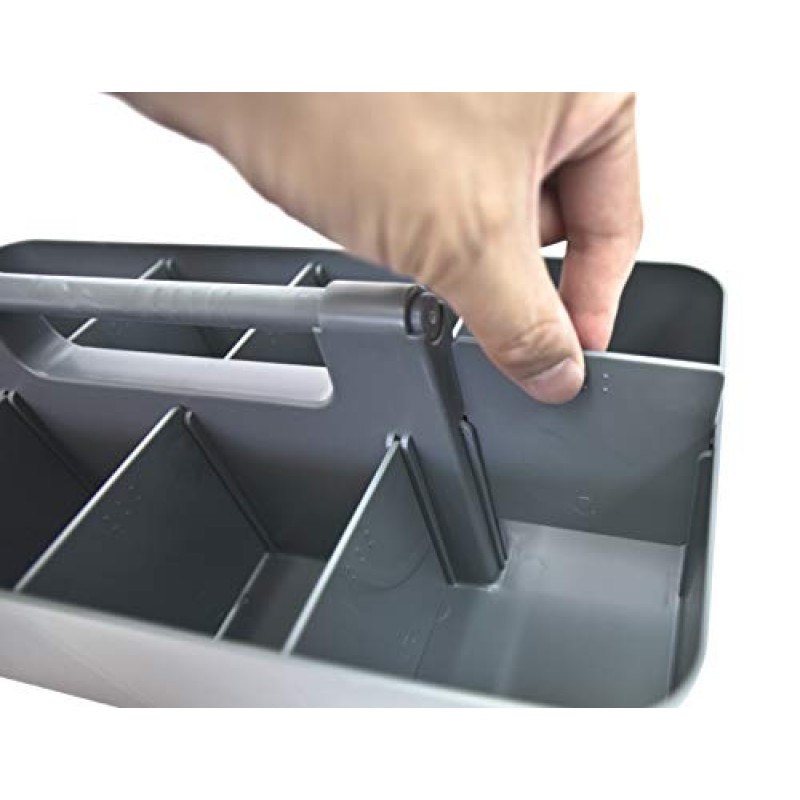 새로운 플라스틱 휴대용 메이크업 정리함 캐디 토트 손잡이가 있는 분할 바구니 상자, 욕실 보관용 - 블러셔 메이크업 브러쉬 보유, 미국산(오리온 그레이)