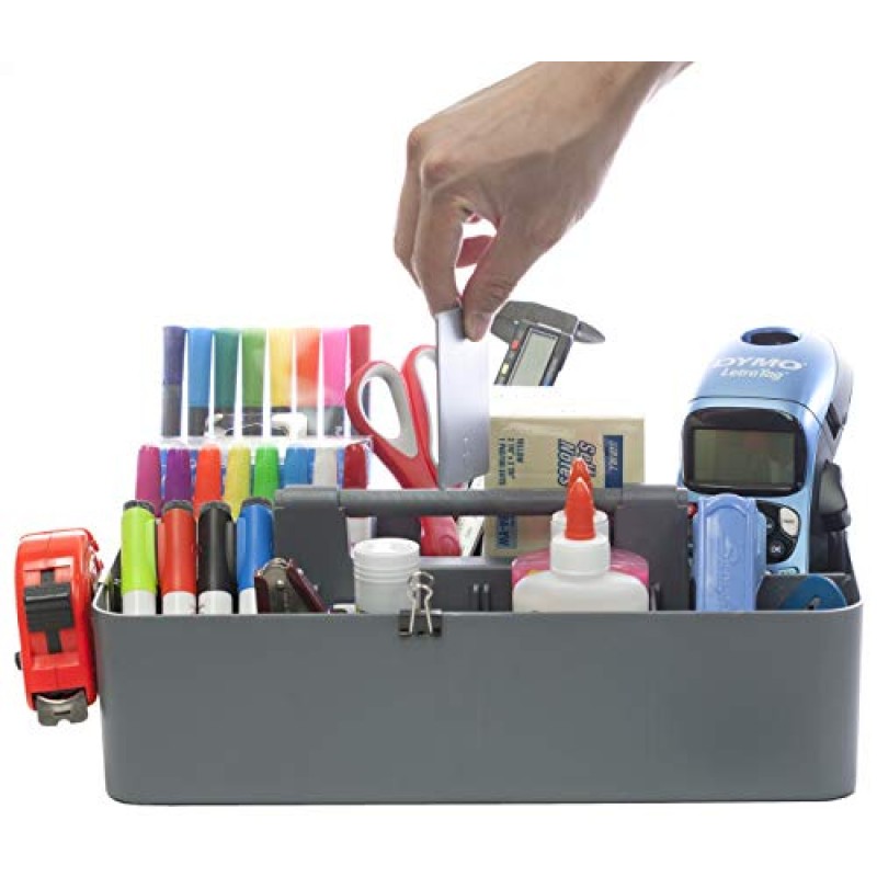 새로운 플라스틱 휴대용 메이크업 정리함 캐디 토트 손잡이가 있는 분할 바구니 상자, 욕실 보관용 - 블러셔 메이크업 브러쉬 보유, 미국산(오리온 그레이)