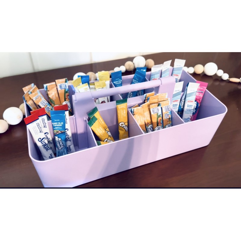 새로운 플라스틱 휴대용 메이크업 정리함 캐디 토트 손잡이가 있는 분할 바구니 상자, 욕실 보관용 - 블러셔 메이크업 브러쉬 보유, 미국산(오리온 그레이)