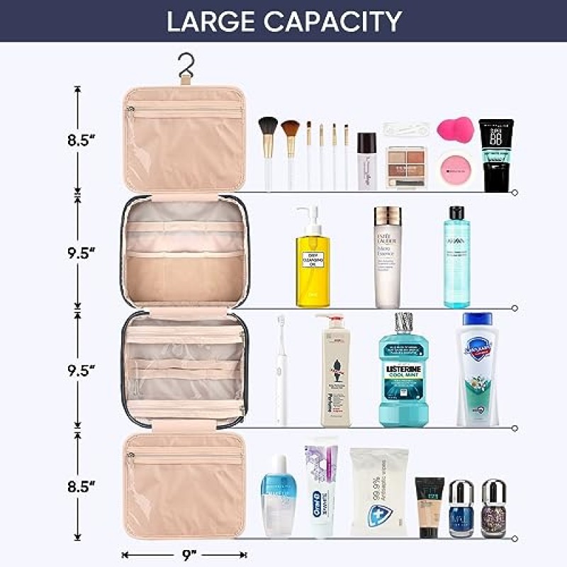 BALEINE 여행 세면도구 가방 화장품 가방, 방수 메이크업 가방 여행 필수품에 적합한 여행 여성을 위한 세면도구 가방 (대형, 파란색)