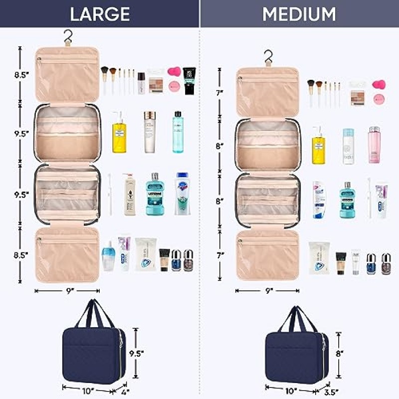 BALEINE 여행 세면도구 가방 화장품 가방, 방수 메이크업 가방 여행 필수품에 적합한 여행 여성을 위한 세면도구 가방 (대형, 파란색)