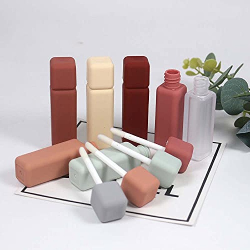 COSIDEA 22개 빈 6ml 정사각형 립글로스 튜브, 지팡이와 스토퍼가 있는 단색 연한 녹색 립글로스 튜브 용기