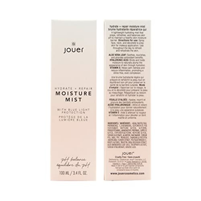 블루라이트 차단 기능이 있는 Jouer 하이드레이트 & 리페어 모이스처 미스트, 100ml - 페이스 스프레이 미스트 하이드레이팅 - 메이크업 리프레싱 미스트 - 비건 친화적 - 파라벤, 글루텐, 잔인성 및 활석 없음