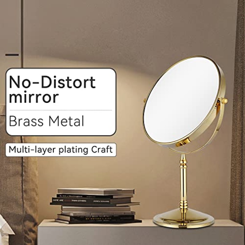 지참금 메이크업 거울 10배 확대 화장 거울 탁상용 양면 회전 골드 마감