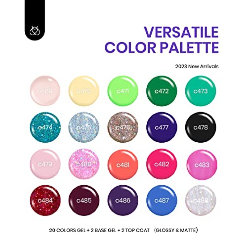 딱정벌레 젤 폴리쉬 23 Pcs 핫 핑크 젤 매니큐어 글로시 & 매트 탑 및 베이스 코트가 포함된 럭셔리 클럽 컬렉션 20가지 색상 레드 그린 퍼플 UV 담그기 샤이니 블루 글리터 네온 젤 네일 DIY 매니큐어