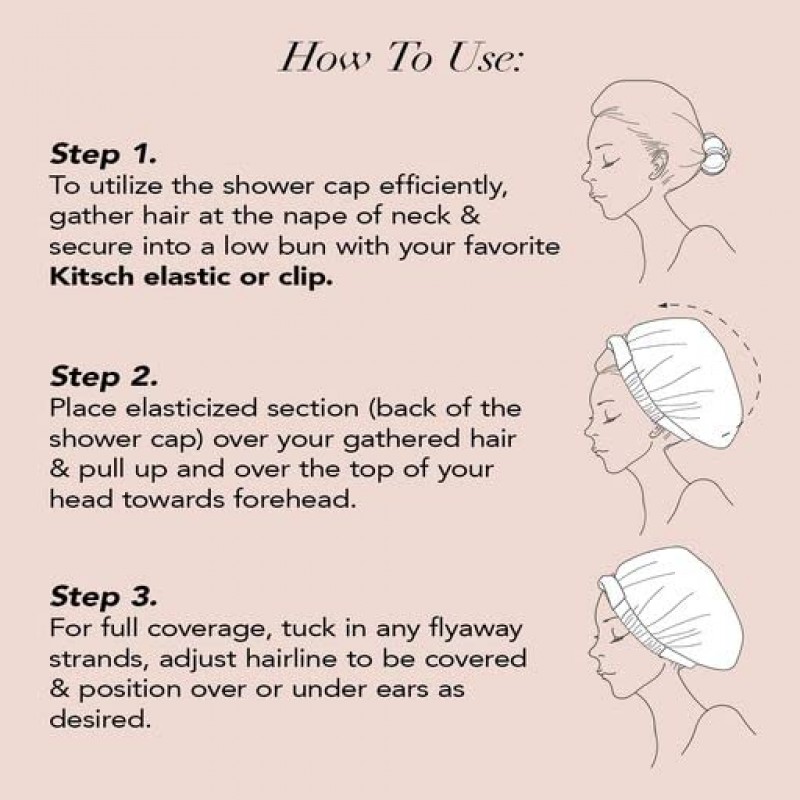 키치 여성용 럭셔리 샤워 캡 - 미끄럼 방지 실리콘 그립이 있는 재사용 가능한 긴 머리용 샤워 캡 | 가장 적합한 크기의 샤워용 방수 헤어캡 | 스타일리시한 샤워용 헤어 커버 (BnW 스트라이프)
