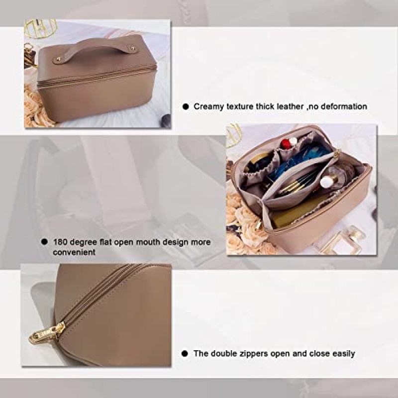 REWMET 휴대용 베개 메이크업 가방, 대용량 여행용 화장품 가방, 다기능 수납 메이크업 가방, 메이크업 정리 가방, 화장품 여행 가방(카푸치노)