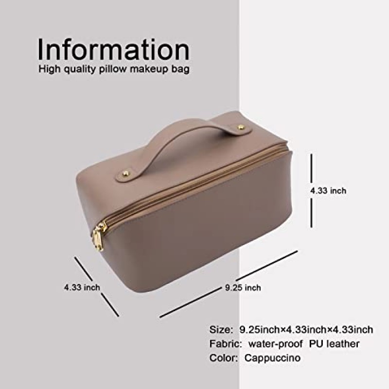 REWMET 휴대용 베개 메이크업 가방, 대용량 여행용 화장품 가방, 다기능 수납 메이크업 가방, 메이크업 정리 가방, 화장품 여행 가방(카푸치노)