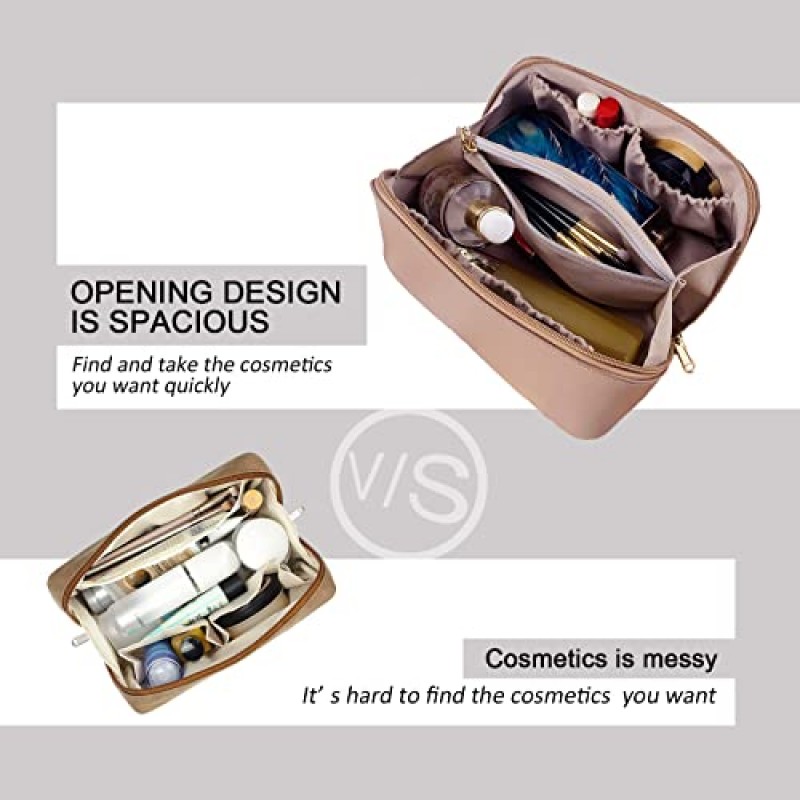 REWMET 휴대용 베개 메이크업 가방, 대용량 여행용 화장품 가방, 다기능 수납 메이크업 가방, 메이크업 정리 가방, 화장품 여행 가방(카푸치노)