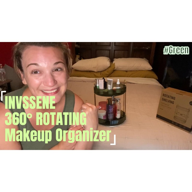 360° 회전 메이크업 정리함, 욕실 메이크업 회전목마 회전 홀더 랙, 대용량 화장품 보관 세면대 선반 조리대, 화장품, 향수, 스킨 케어, 립스틱에 적합(3단, 녹색)
